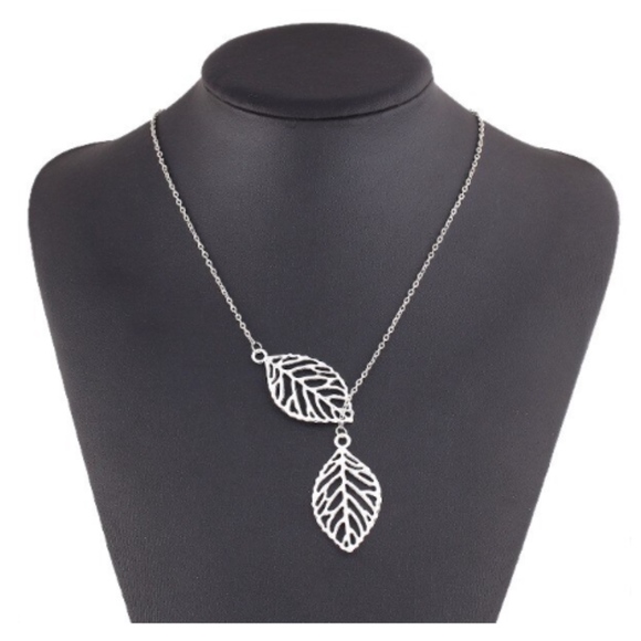 Gold Double Leaf Necklace - Picture 8 of 8